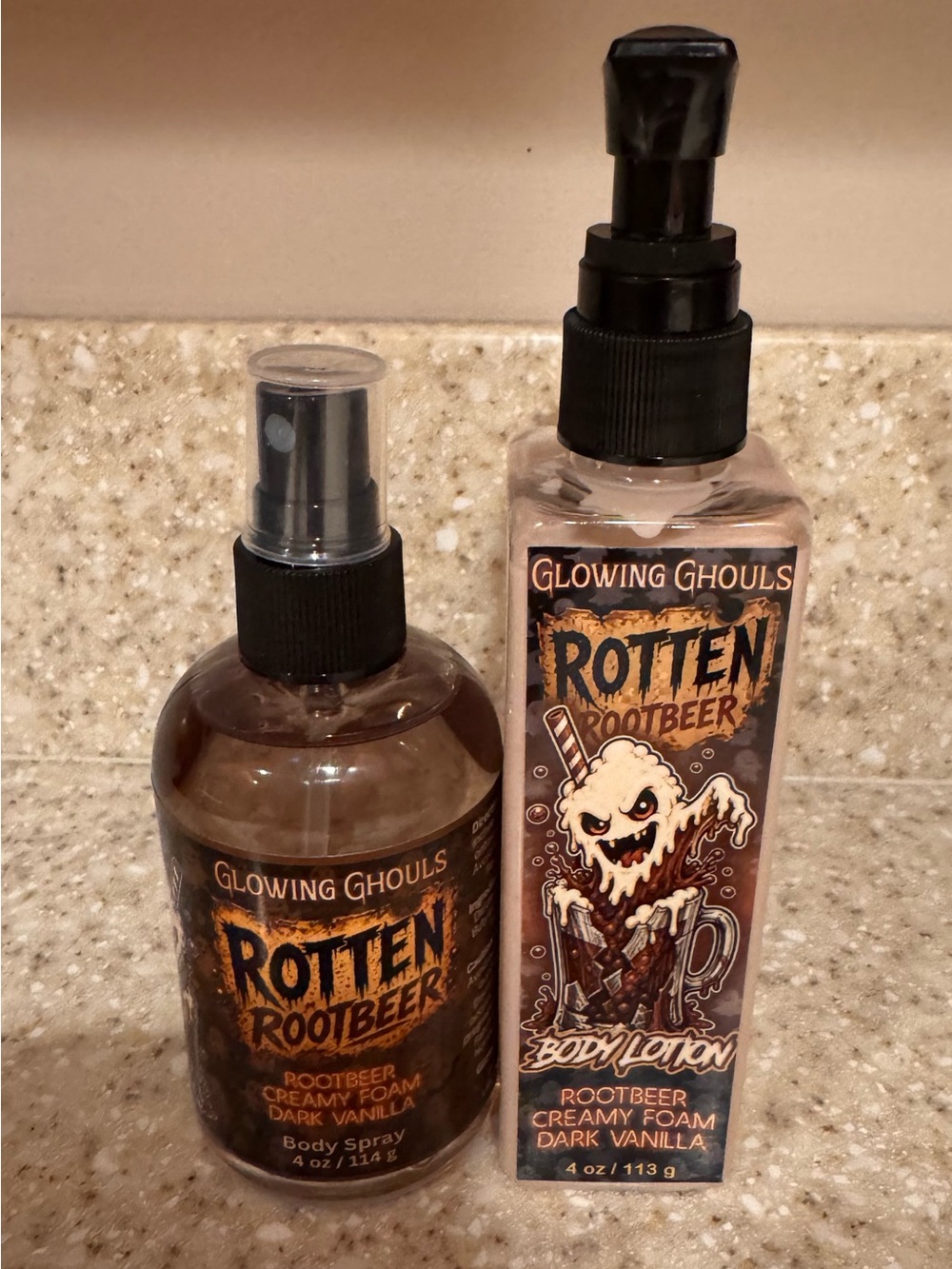 Glowing Ghouls Rotten Rootbeer Body Spray & Lotion Duo- New